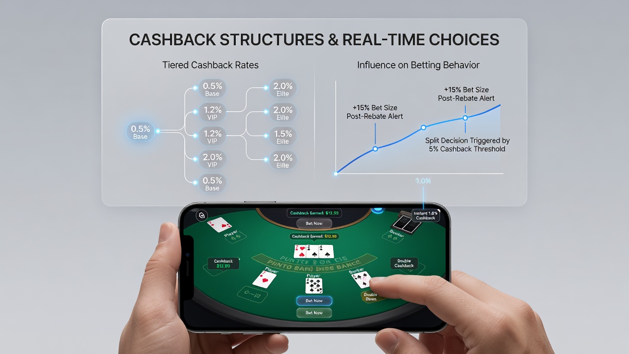 Detailansicht einer mobilen App mit Cashback-Anzeige während einer Punto Banco Session